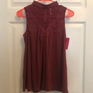 Lace High Neck Xhilaration Tank Top